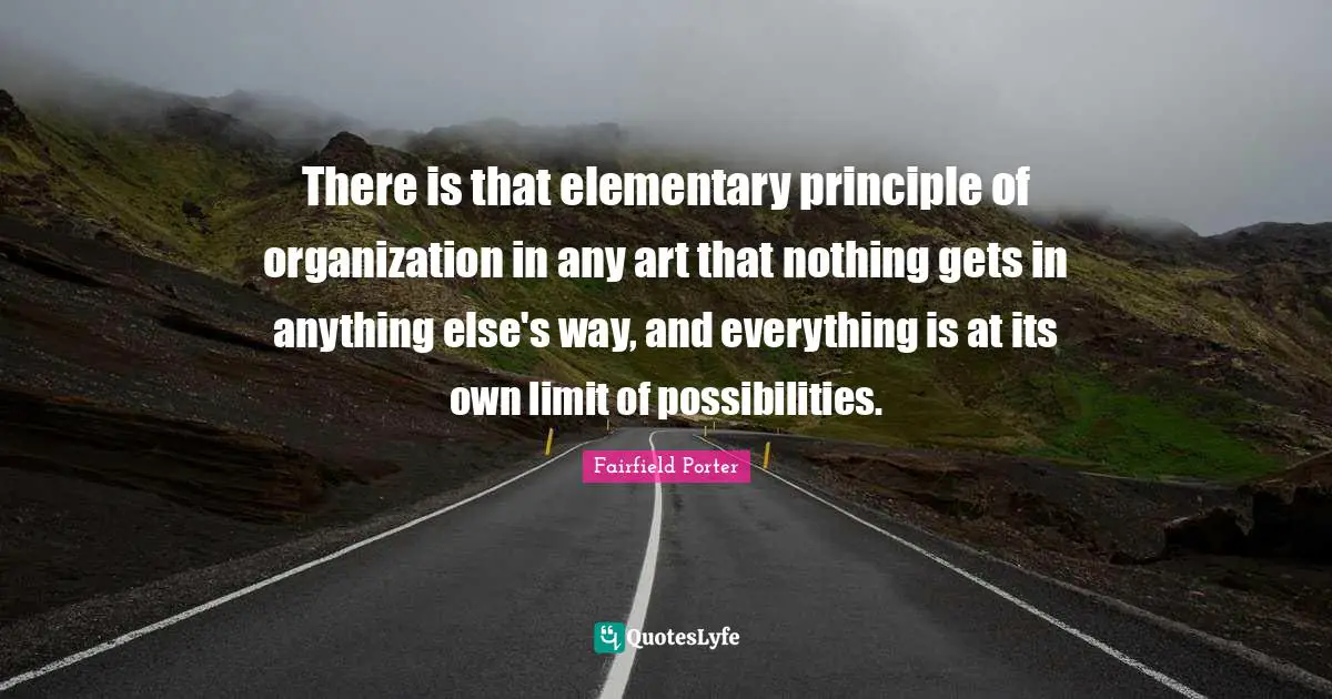 There is that elementary principle of organization in any art that nothing gets in anything else's way, and everything is at its own limit of possibilities.