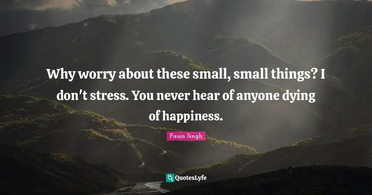 Small Things Quotes: "Why worry about these small, small things? I don't stress. You never hear of anyone dying of happiness."