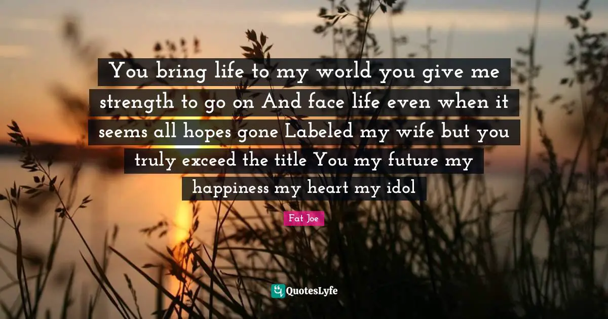 You bring life to my world you give me strength to go on And face life even when it seems all hopes gone Labeled my wife but you truly exceed the title You my future my happiness my heart my idol