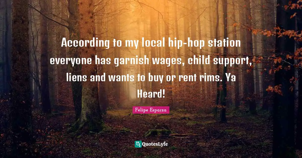 According to my local hip-hop station everyone has garnish wages, child support, liens and wants to buy or rent rims. Ya Heard!