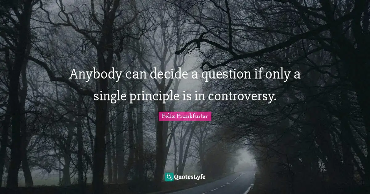 Felix Frankfurter Quotes: "Anybody can decide a question if only a single principle is in controversy."