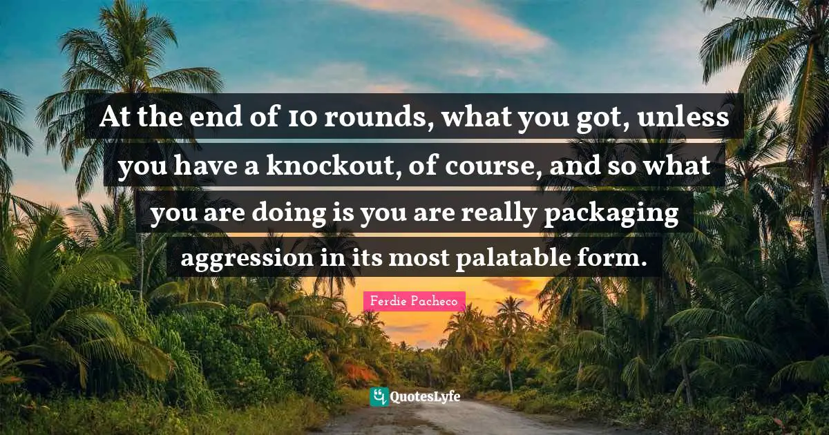 At the end of 10 rounds, what you got, unless you have a knockout, of course, and so what you are doing is you are really packaging aggression in its most palatable form.