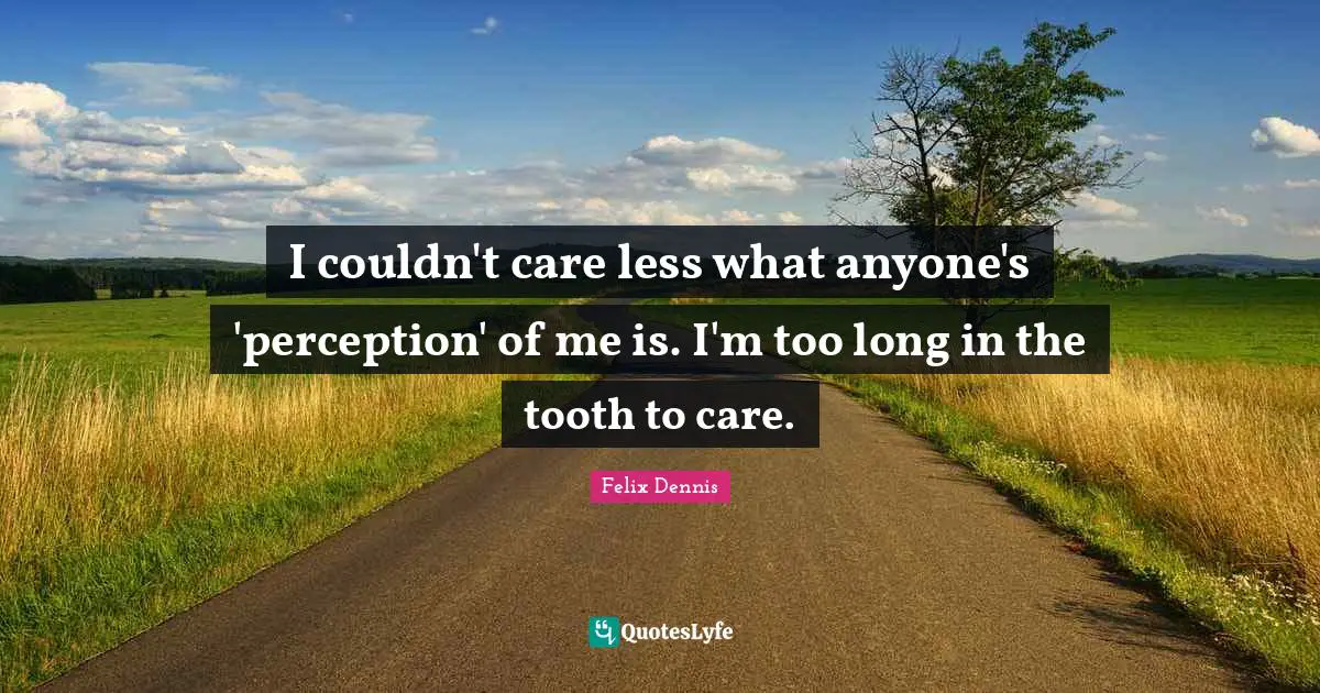 I couldn't care less what anyone's 'perception' of me is. I'm too long in the tooth to care.