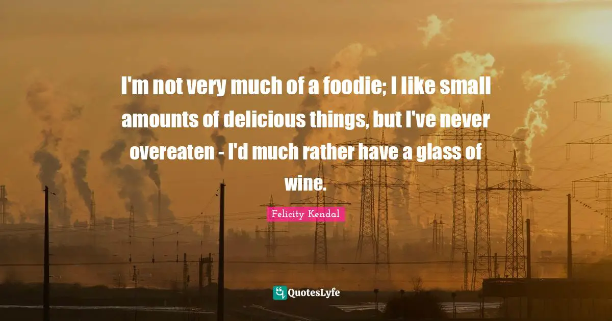 I'm not very much of a foodie; I like small amounts of delicious things, but I've never overeaten - I'd much rather have a glass of wine.