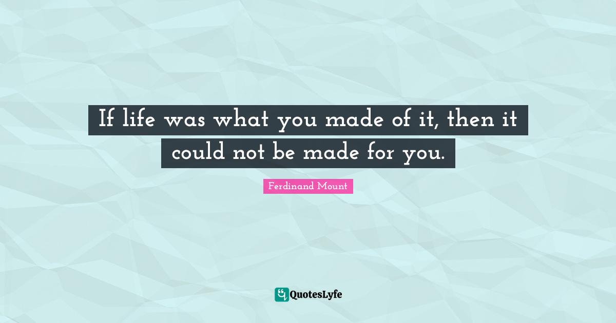 Ferdinand Mount Quotes: "If life was what you made of it, then it could not be made for you."