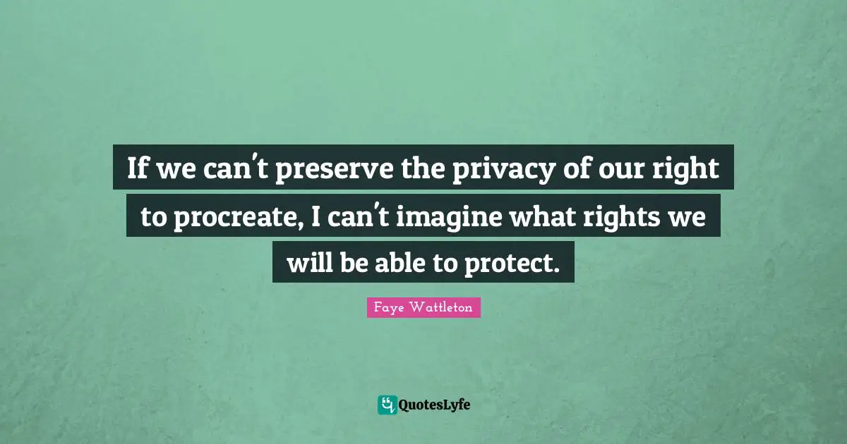 If we can't preserve the privacy of our right to procreate, I can't imagine what rights we will be able to protect.