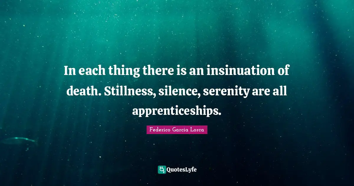 In each thing there is an insinuation of death. Stillness, silence, serenity are all apprenticeships.