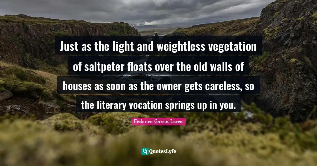Just as the light and weightless vegetation of saltpeter floats over the old walls of houses as soon as the owner gets careless, so the literary vocation springs up in you.