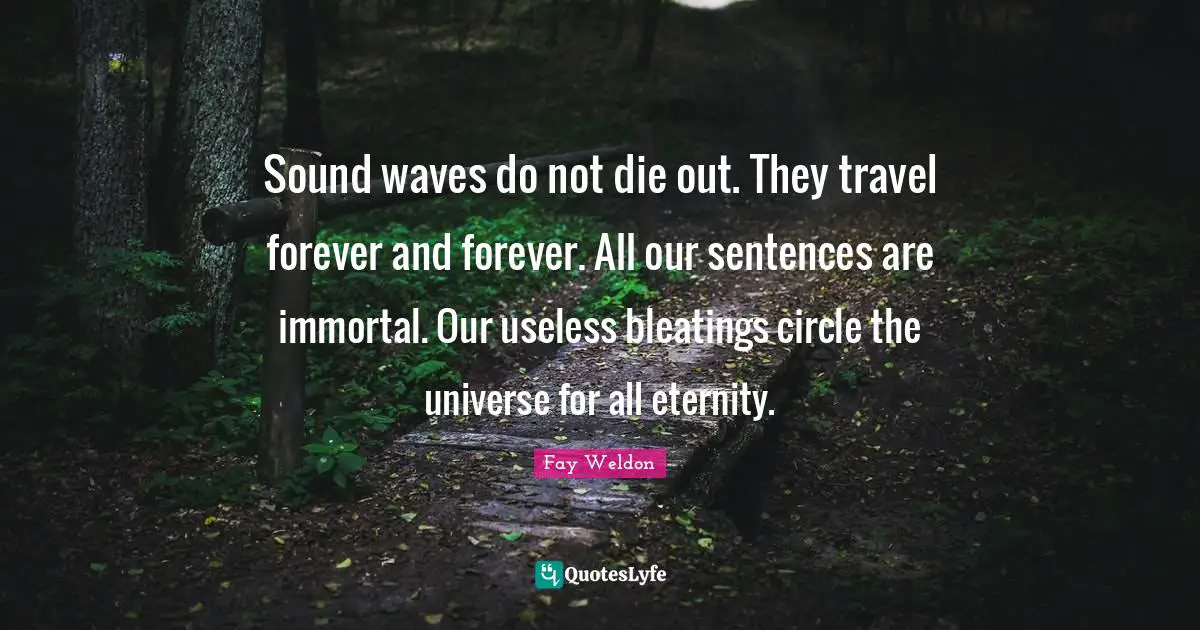 Sound waves do not die out. They travel forever and forever. All our sentences are immortal. Our useless bleatings circle the universe for all eternity.