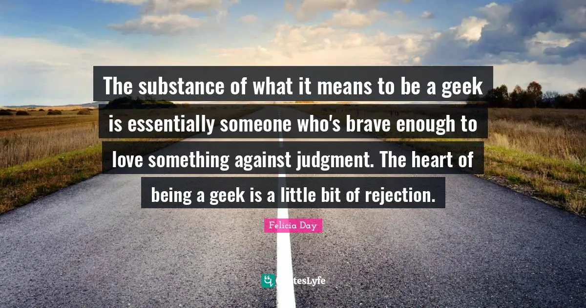 The substance of what it means to be a geek is essentially someone who's brave enough to love something against judgment. The heart of being a geek is a little bit of rejection.