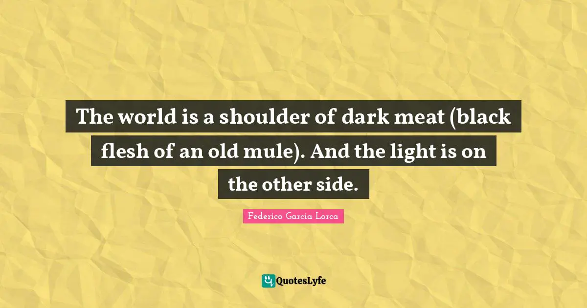 The world is a shoulder of dark meat (black flesh of an old mule). And the light is on the other side.