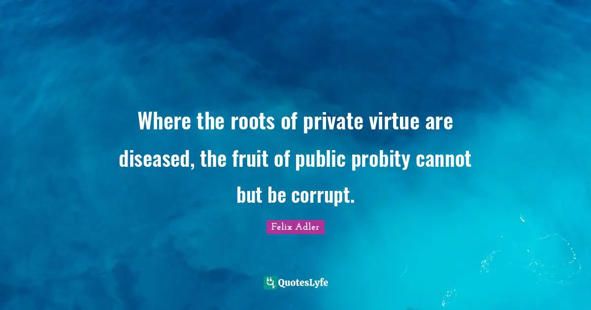 Where the roots of private virtue are diseased, the fruit of public probity cannot but be corrupt.