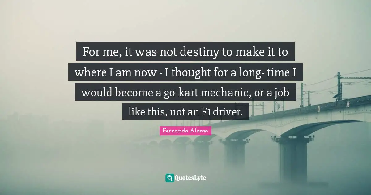 For me, it was not destiny to make it to where I am now - I thought for a long- time I would become a go-kart mechanic, or a job like this, not an F1 driver.