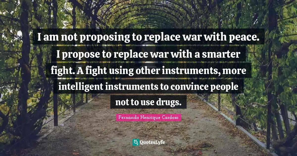 I am not proposing to replace war with peace. I propose to replace war with a smarter fight. A fight using other instruments, more intelligent instruments to convince people not to use drugs.