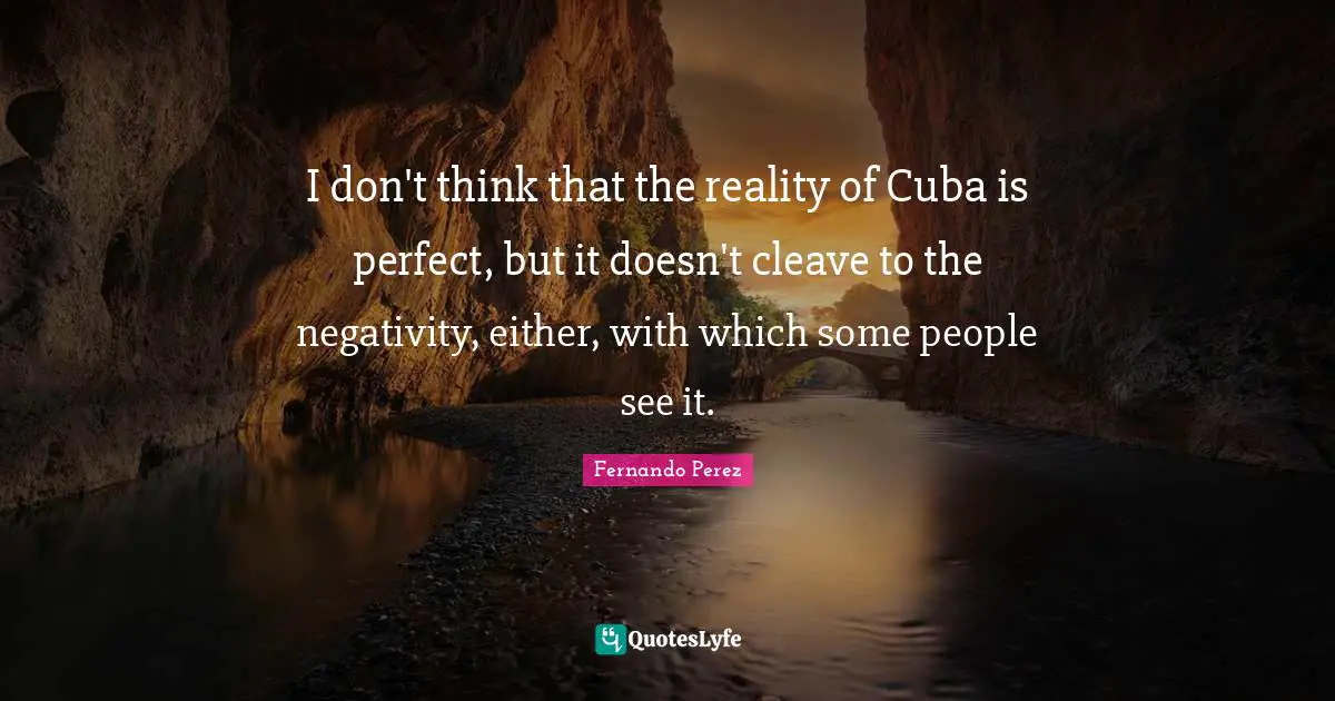 I don't think that the reality of Cuba is perfect, but it doesn't cleave to the negativity, either, with which some people see it.