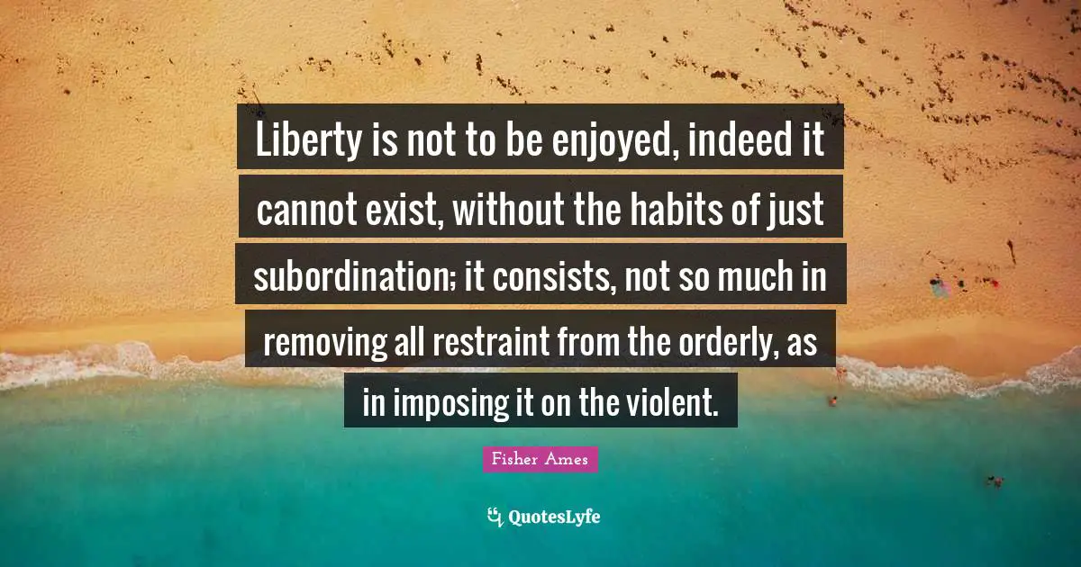 Liberty is not to be enjoyed, indeed it cannot exist, without the habits of just subordination; it consists, not so much in removing all restraint from the orderly, as in imposing it on the violent.