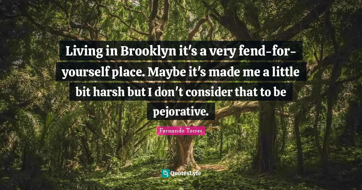 Living in Brooklyn it's a very fend-for-yourself place. Maybe it's made me a little bit harsh but I don't consider that to be pejorative.