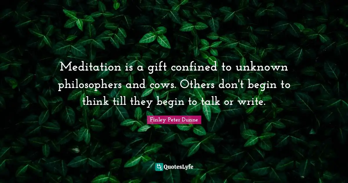 Meditation is a gift confined to unknown philosophers and cows. Others don't begin to think till they begin to talk or write.