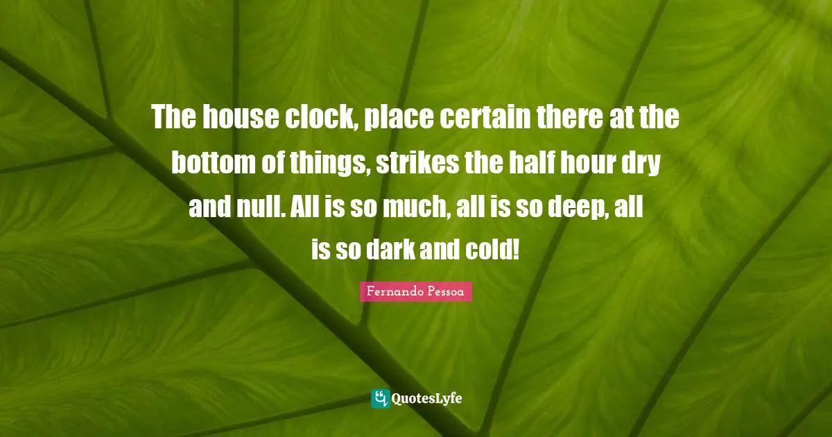 The house clock, place certain there at the bottom of things, strikes the half hour dry and null. All is so much, all is so deep, all is so dark and cold!