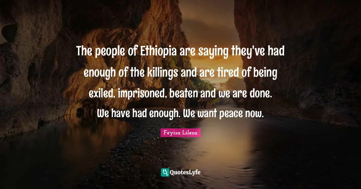 Had Enough Quotes: "The people of Ethiopia are saying they've had enough of the killings and are tired of being exiled, imprisoned, beaten and we are done. We have had enough. We want peace now."