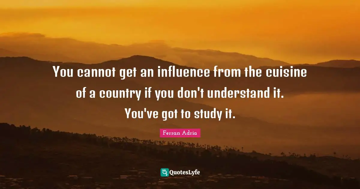 You cannot get an influence from the cuisine of a country if you don't understand it. You've got to study it.