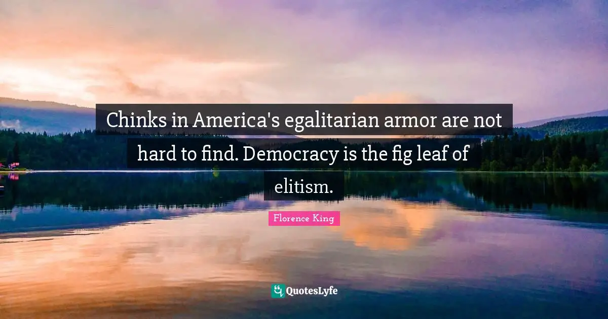 Florence King Quotes: "Chinks in America's egalitarian armor are not hard to find. Democracy is the fig leaf of elitism."