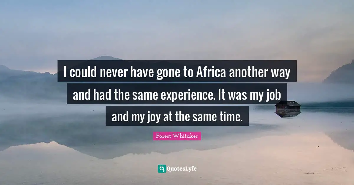 Forest Whitaker Quotes: "I could never have gone to Africa another way and had the same experience. It was my job and my joy at the same time."