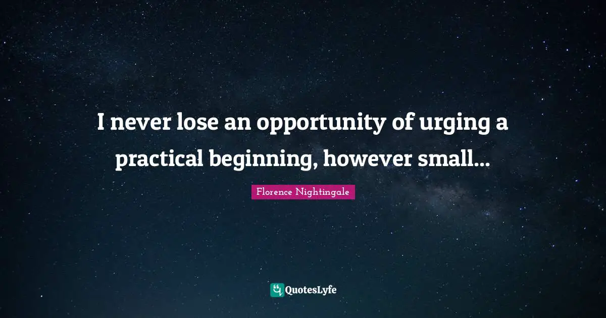 I never lose an opportunity of urging a practical beginning, however small...