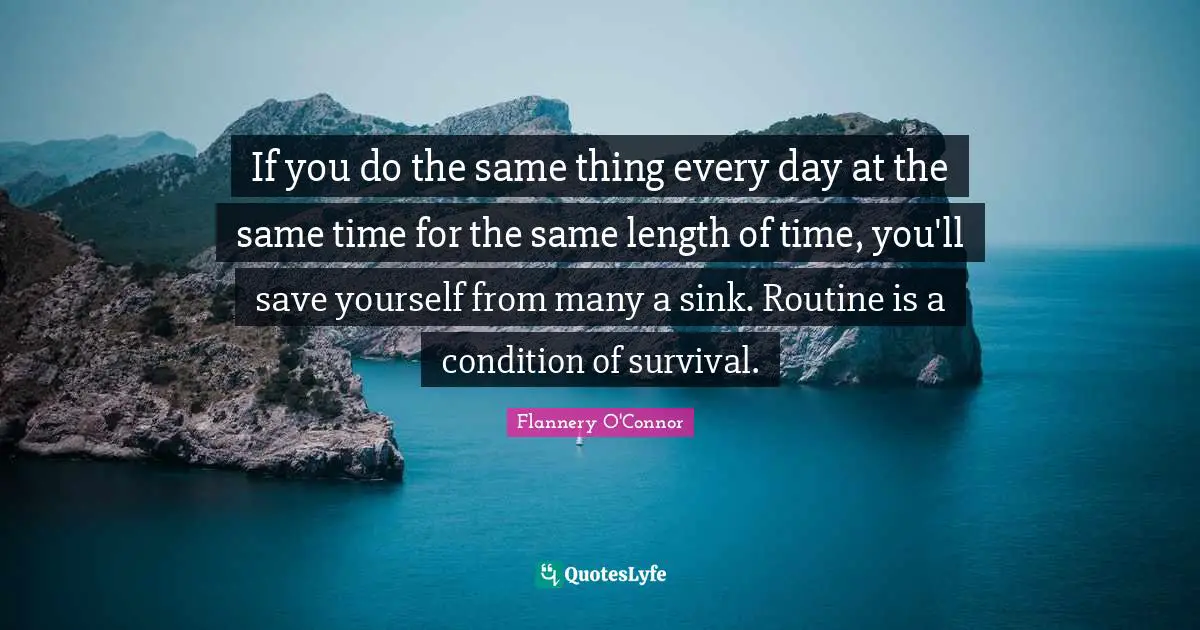 If you do the same thing every day at the same time for the same length of time, you'll save yourself from many a sink. Routine is a condition of survival.
