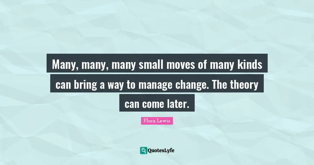 Many, many, many small moves of many kinds can bring a way to manage change. The theory can come later.