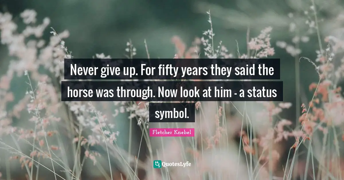 Never give up. For fifty years they said the horse was through. Now look at him - a status symbol.