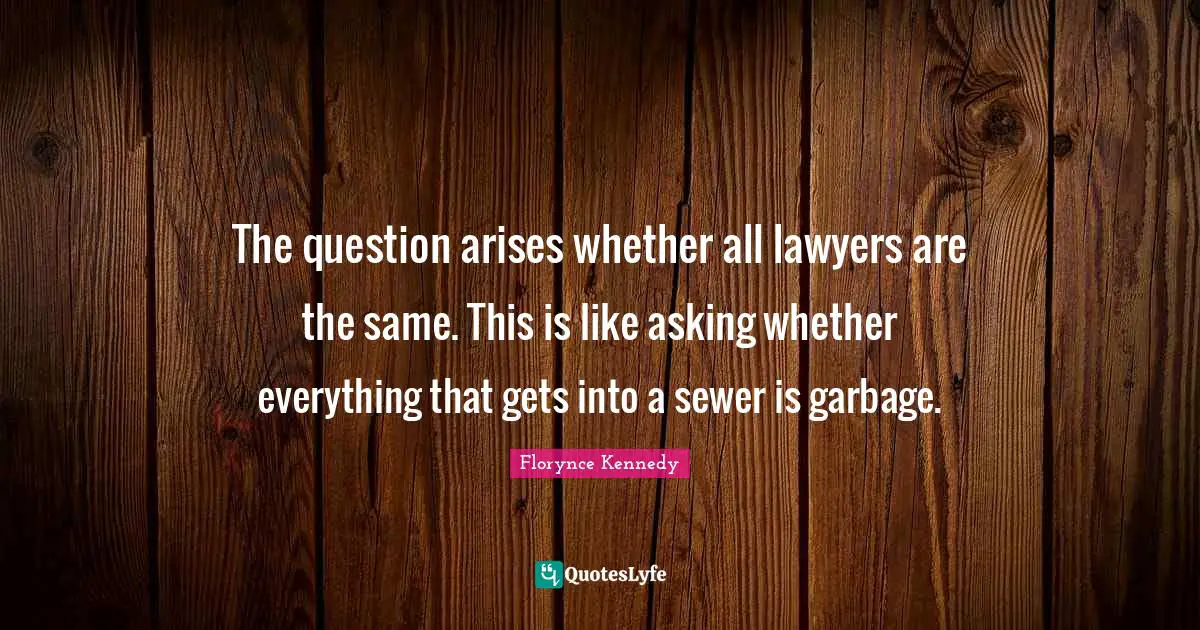 The question arises whether all lawyers are the same. This is like asking whether everything that gets into a sewer is garbage.