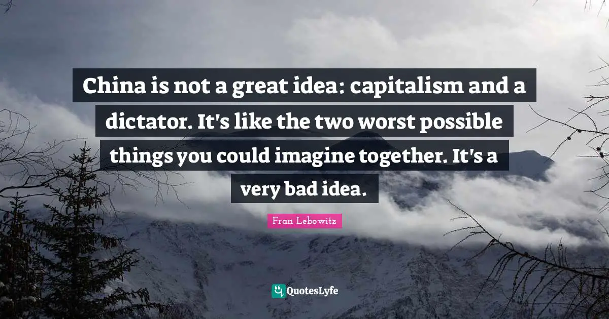 China is not a great idea: capitalism and a dictator. It's like the two worst possible things you could imagine together. It's a very bad idea.