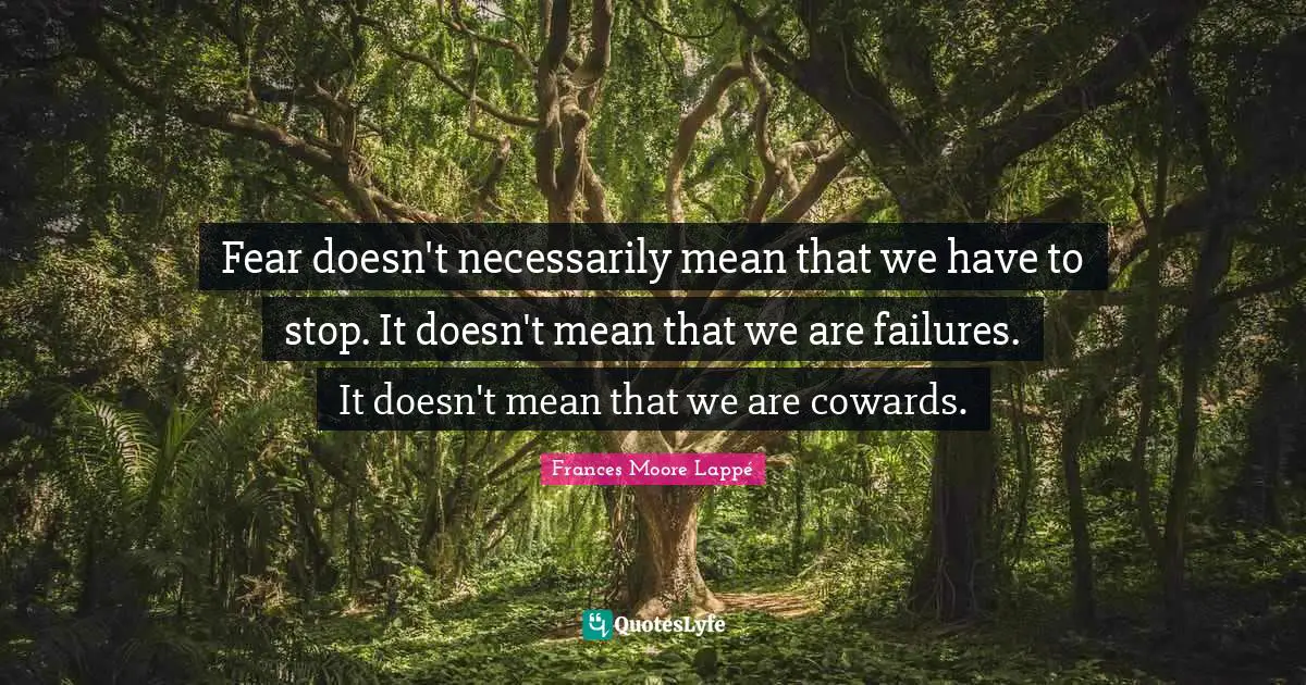 Fear doesn't necessarily mean that we have to stop. It doesn't mean that we are failures. It doesn't mean that we are cowards.