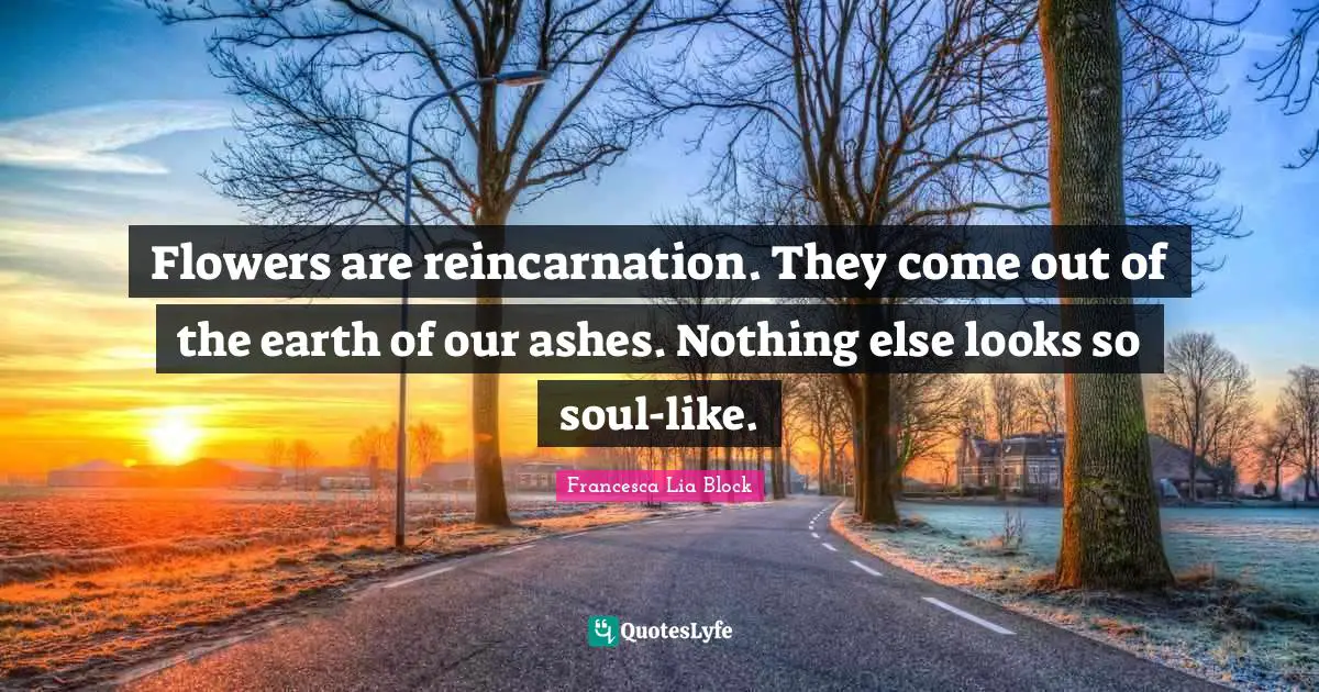 Francesca Lia Block Quotes: "Flowers are reincarnation. They come out of the earth of our ashes. Nothing else looks so soul-like."