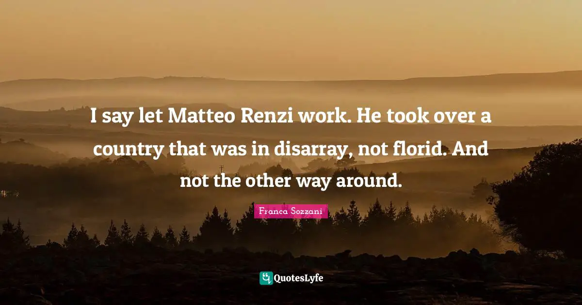 Disarray Quotes: "I say let Matteo Renzi work. He took over a country that was in disarray, not florid. And not the other way around."