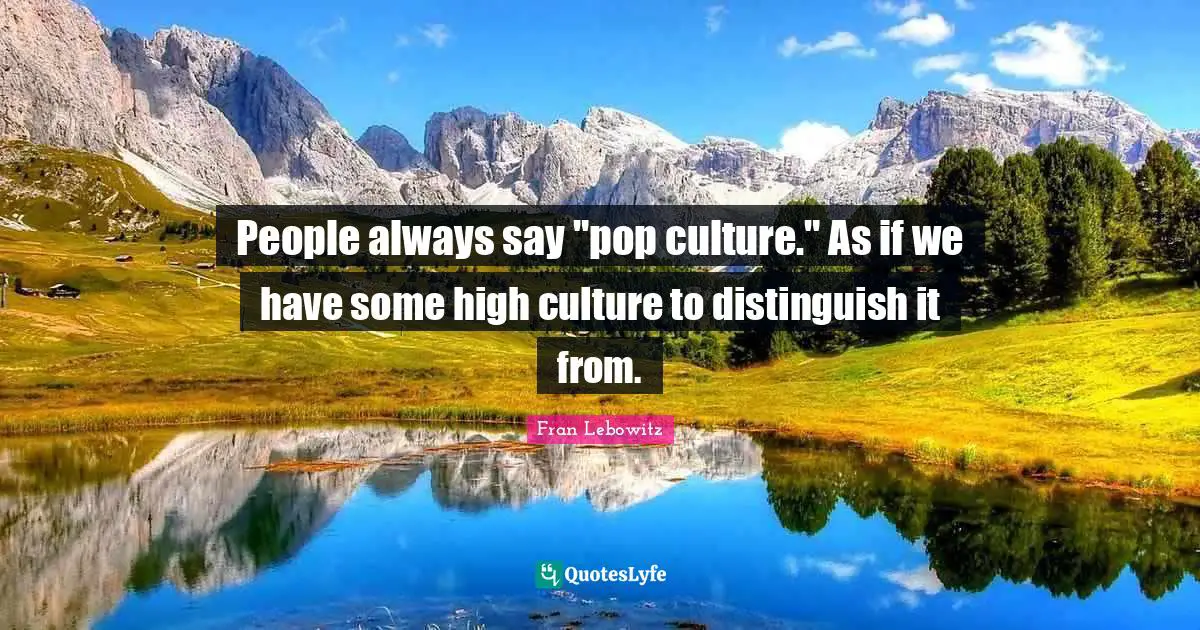People always say "pop culture." As if we have some high culture to distinguish it from.