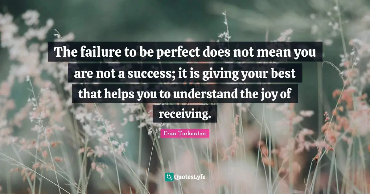 The failure to be perfect does not mean you are not a success; it is giving your best that helps you to understand the joy of receiving.