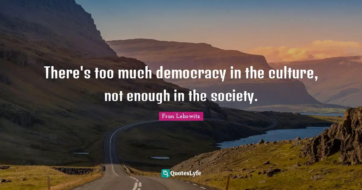 There's too much democracy in the culture, not enough in the society.