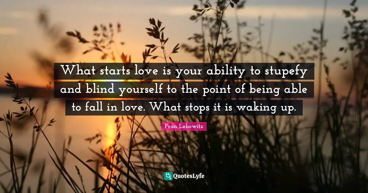 What starts love is your ability to stupefy and blind yourself to the point of being able to fall in love. What stops it is waking up.