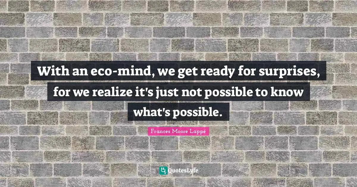 With an eco-mind, we get ready for surprises, for we realize it's just not possible to know what's possible.