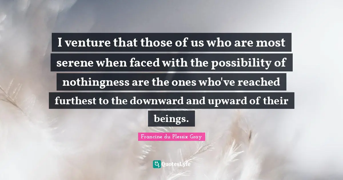 I venture that those of us who are most serene when faced with the possibility of nothingness are the ones who've reached furthest to the downward and upward of their beings.