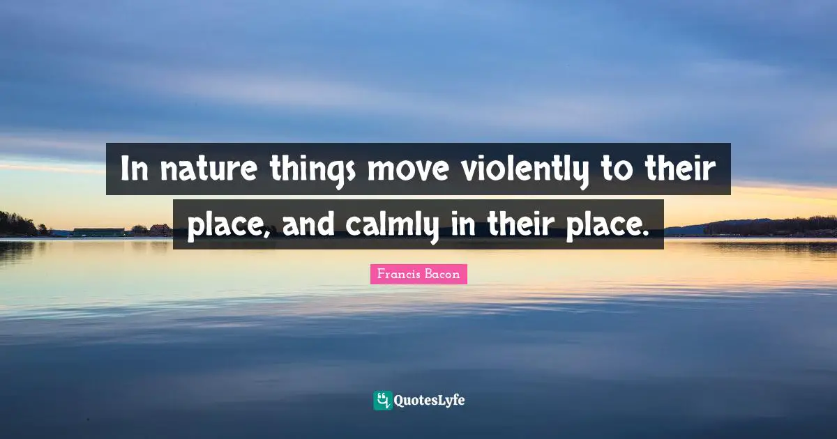 In nature things move violently to their place, and calmly in their place.