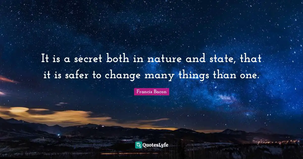 It is a secret both in nature and state, that it is safer to change many things than one.