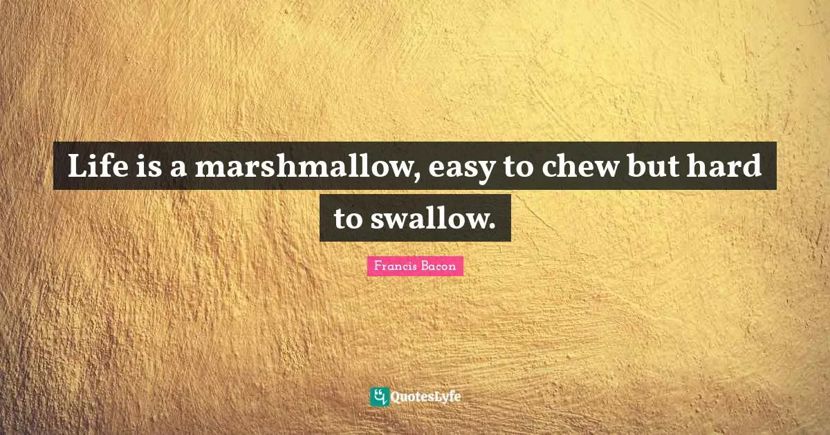 Life is a marshmallow, easy to chew but hard to swallow.