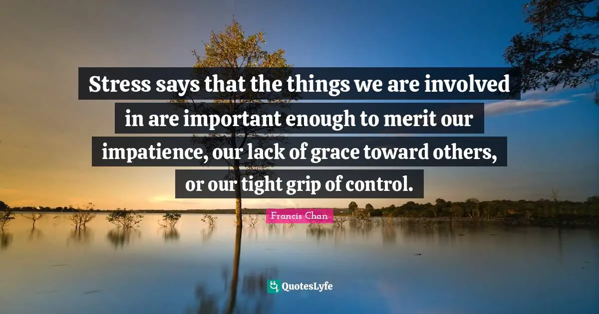Stress says that the things we are involved in are important enough to merit our impatience, our lack of grace toward others, or our tight grip of control.