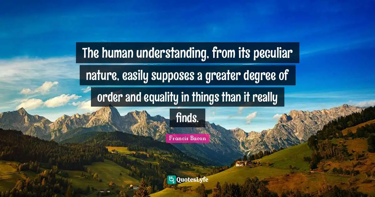 The human understanding, from its peculiar nature, easily supposes a greater degree of order and equality in things than it really finds.