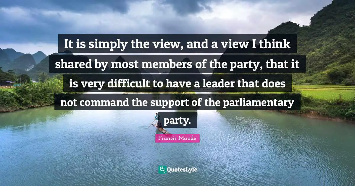 It is simply the view, and a view I think shared by most members of the party, that it is very difficult to have a leader that does not command the support of the parliamentary party.