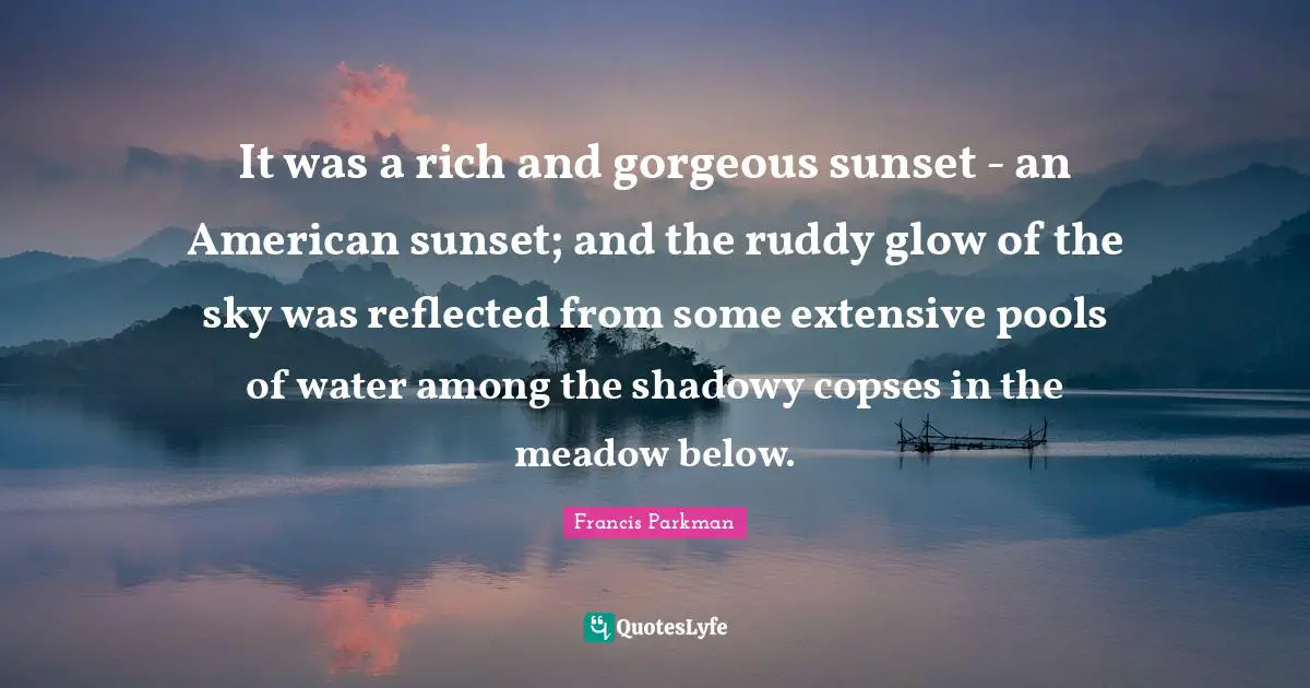 It was a rich and gorgeous sunset - an American sunset; and the ruddy glow of the sky was reflected from some extensive pools of water among the shadowy copses in the meadow below.