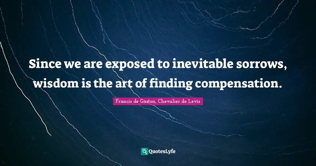 Since we are exposed to inevitable sorrows, wisdom is the art of finding compensation.